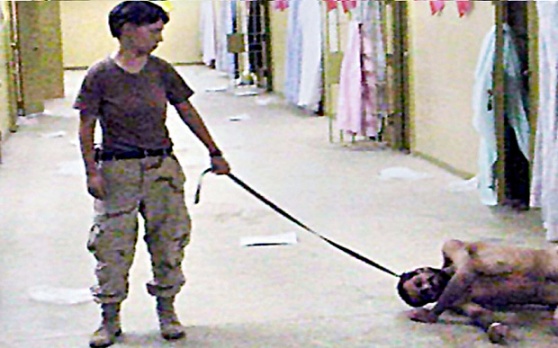  One of the images that show alleged abuses of prisoners by soldiers at the Abu Ghraib prison in Iraq Photo: AP
